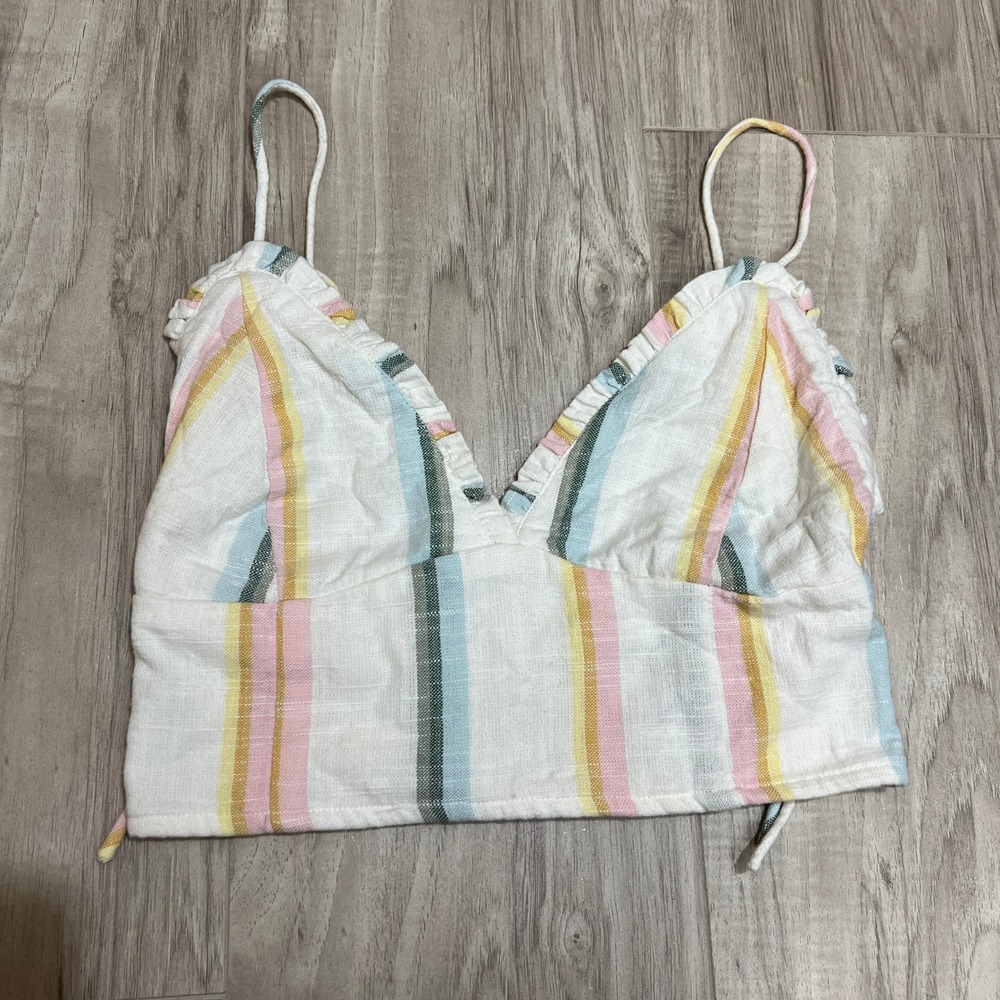 Billabong x The Salty Blonde Pastel Striped Ruffle Crop Cami Top Women's Size S - Picture 2 of 8